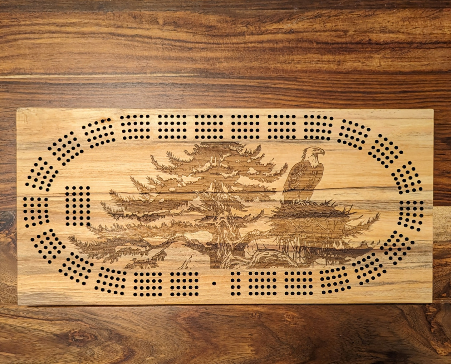 Bald Eagle 4 Track Cribbage Board - Laser engraved