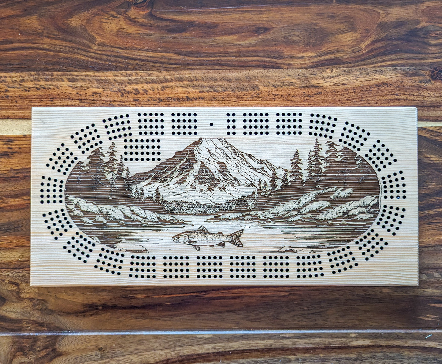 Fish in a river, 4 Track Cribbage Board