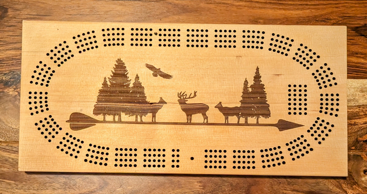 Elk on an arrow, 4 Track Cribbage Board