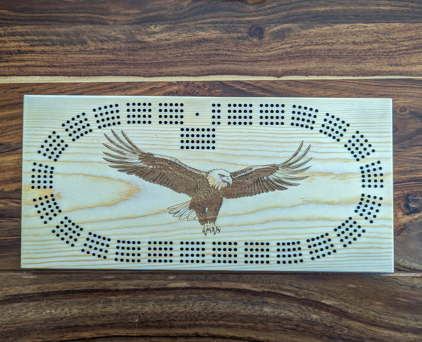 Bald Eagle in flight 4 Track Cribbage Board - Laser engraved