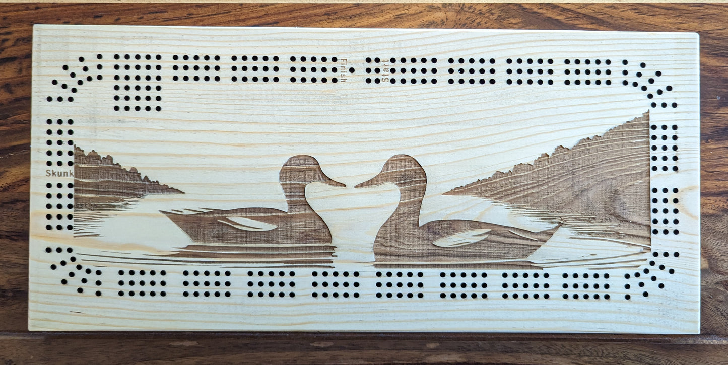 Ducks on a lake, 3 Track Cribbage Board