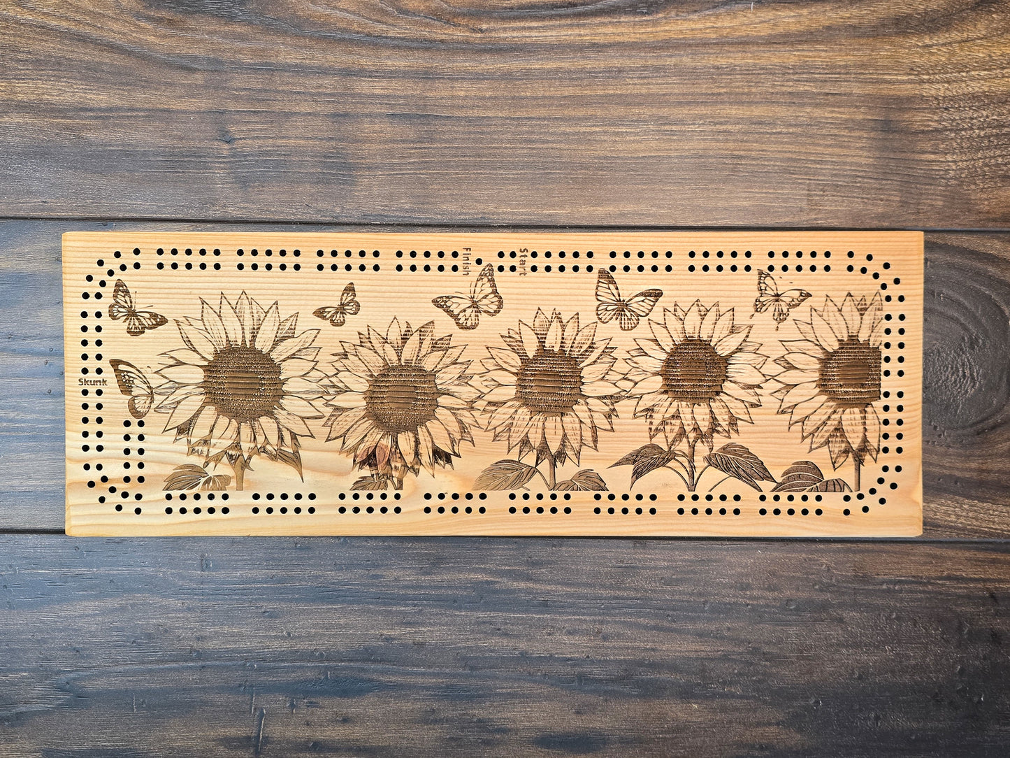 Butterflies & Sunflowers, 3 Track Cribbage Board