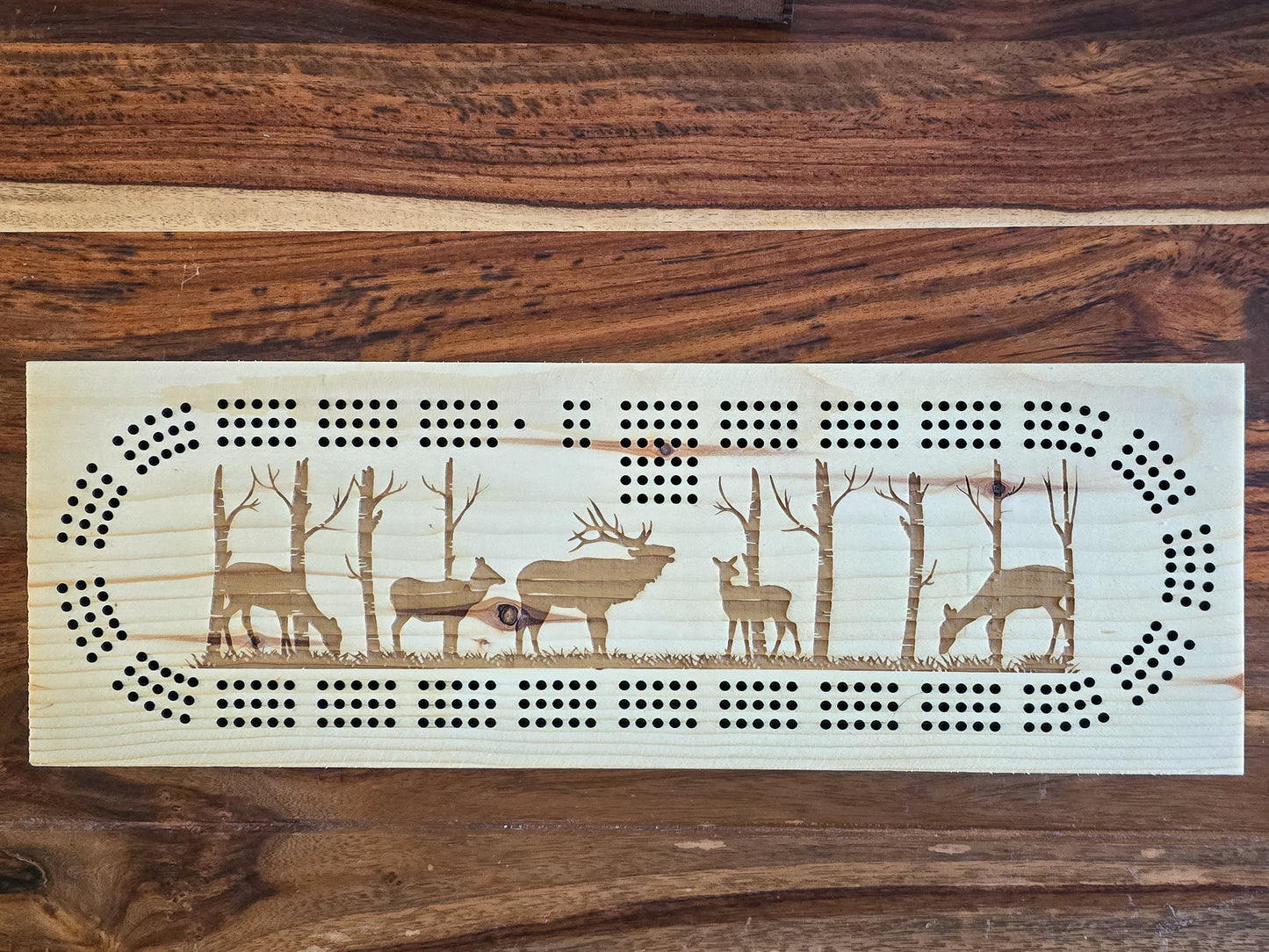 Elk in birch trees 3 Track Cribbage Board