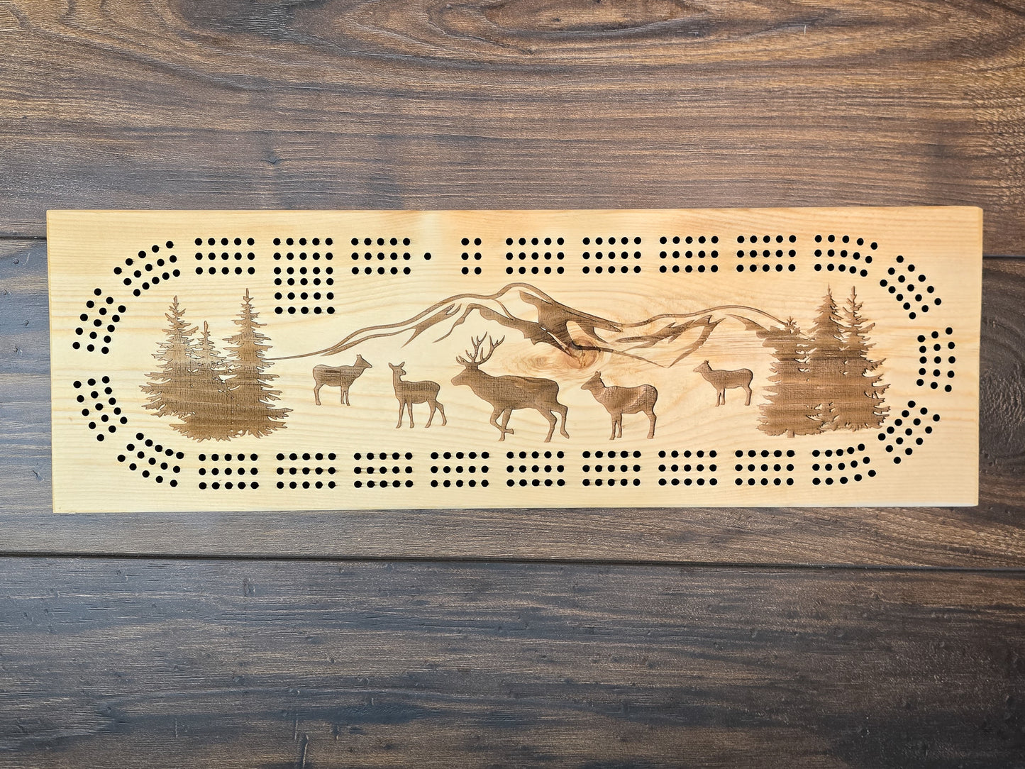Elk 3 Track Cribbage Board - Laser engraved