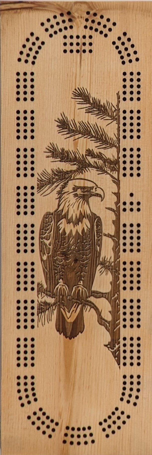 Bald Eagle on a Branch 3 Track Cribbage Board - Laser engraved
