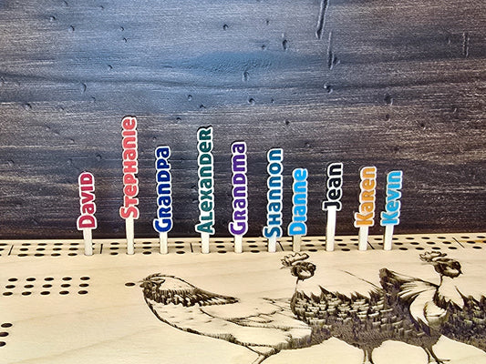 Custom Cribbage Board Pegs, FREE Personalization choose your own Names and Colors.